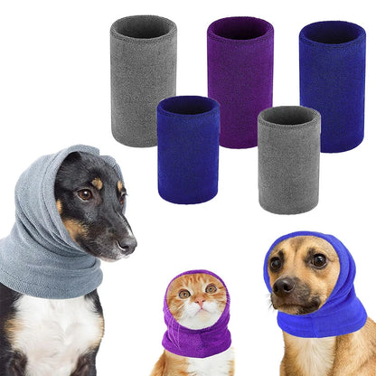"dog wearing noise-canceling ear muffs"

